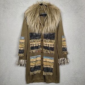 Mirror Image‎ Cardigan Womens S Faux Fur Collar Long Boho Hippie Retro Indie Y2K